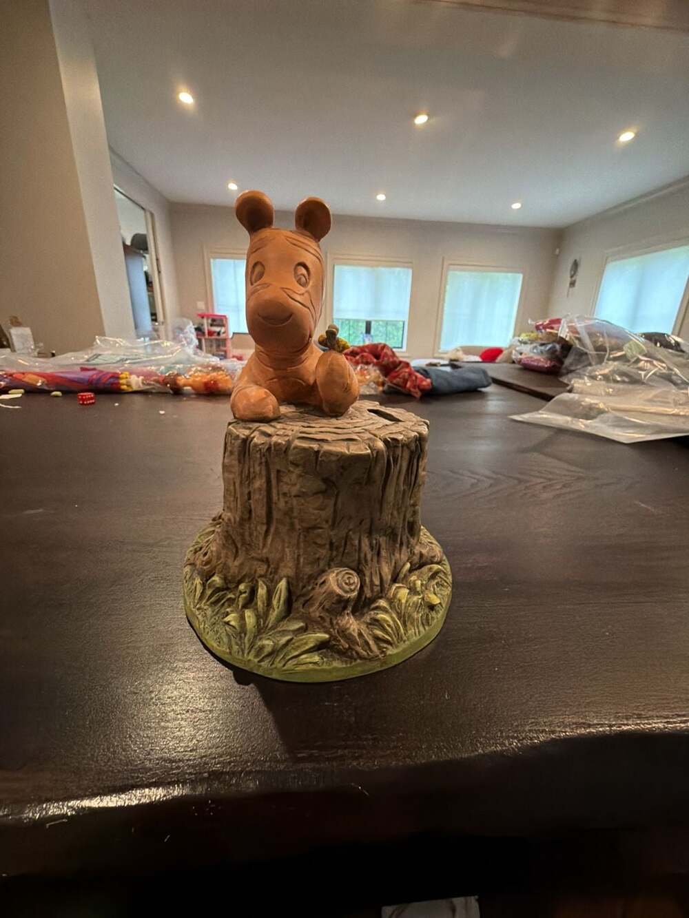 VINTAGE DISNEY CLASSIC POOH TIGGER BEE TREE STUMP 7" MONEY BOX CHARPENTE NEW*
